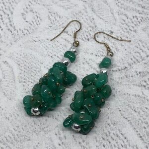 Artisan made  natural green stone beads cluster earrings